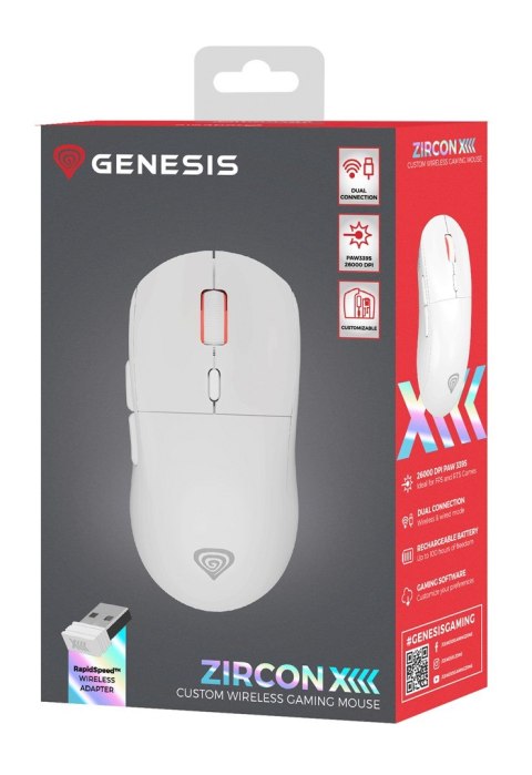 GENESIS Zircon XIII myszka Gaming Oburęczny RF Wireless + USB Type-C Optyczny 26000 DPI GENESIS Zircon XIII myszka Gaming Oburęczny RF Wireless + USB Type-C Optyczny 26000 DPI