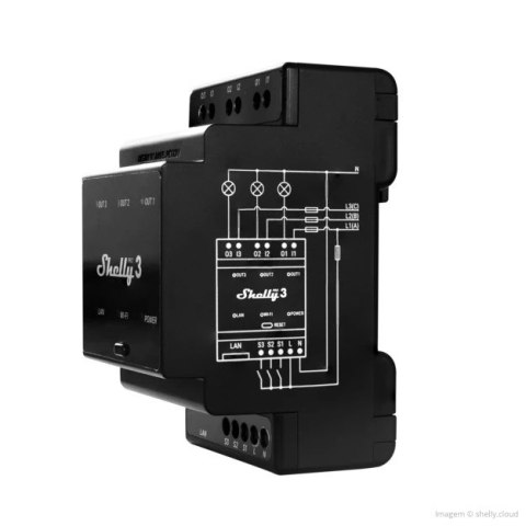 Inteligentny przełącznik Shelly "Pro 3" WLAN & LAN switching drive 3 x 16 A Inteligentny przełącznik Shelly "Pro 3" WLAN & LAN switching drive 3 x 16 A