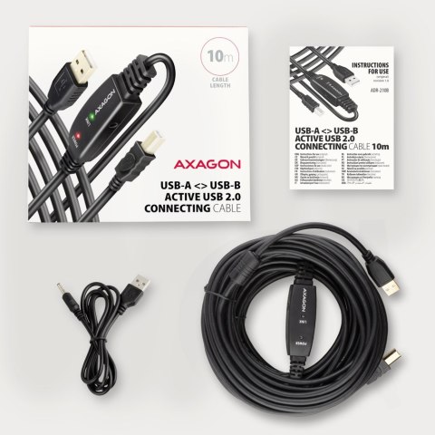 Axagon ADR-210B USB 2.0 A-M -> B-M active connecting/repeater cable 10m - Kabel - Digital/Daten kabel USB USB A USB B Czarny Axagon ADR-210B USB 2.0 A-M -> B-M active connecting/repeater cable 10m - Kabel - Digital/Daten kabel USB USB A USB B Czarny