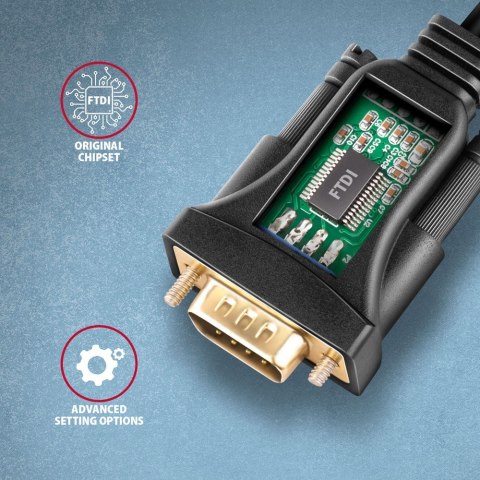 Axagon ADS-1PQN USB-A 2.0 - serial RS-232 DB9-M FTDI adapter cable 1.5m - Adapter - Digital/Daten kabel równoległy Czarny 1,5 m Axagon ADS-1PQN USB-A 2.0 - serial RS-232 DB9-M FTDI adapter cable 1.5m - Adapter - Digital/Daten kabel równoległy Czarny 1,5 m