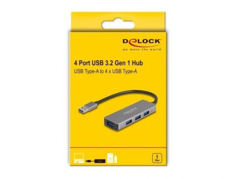 DeLOCK 4-portowy koncentrator USB 5 Gbps ze złączem USB Typu-A — z boku porty USB Typu-A DeLOCK 4-portowy koncentrator USB 5 Gbps ze złączem USB Typu-A — z boku porty USB Typu-A