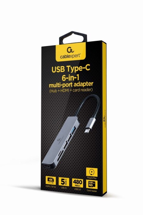 Gembird A-CM-COMBO6-02 stacja dokująca Przewodowa USB 3.2 Gen 1 (3.1 Gen 1) Type-C Szary Gembird A-CM-COMBO6-02 stacja dokująca Przewodowa USB 3.2 Gen 1 (3.1 Gen 1) Type-C Szary