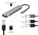 Gembird A-CM-COMBO6-02 stacja dokująca Przewodowa USB 3.2 Gen 1 (3.1 Gen 1) Type-C Szary