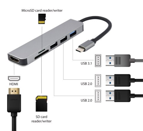 Gembird A-CM-COMBO6-02 stacja dokująca Przewodowa USB 3.2 Gen 1 (3.1 Gen 1) Type-C Szary Gembird A-CM-COMBO6-02 stacja dokująca Przewodowa USB 3.2 Gen 1 (3.1 Gen 1) Type-C Szary