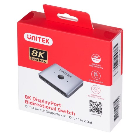 Unitek dwukierunkowy przełącznik sygnału DP 1.4 2 in 1 out 8K Unitek dwukierunkowy przełącznik sygnału DP 1.4 2 in 1 out 8K