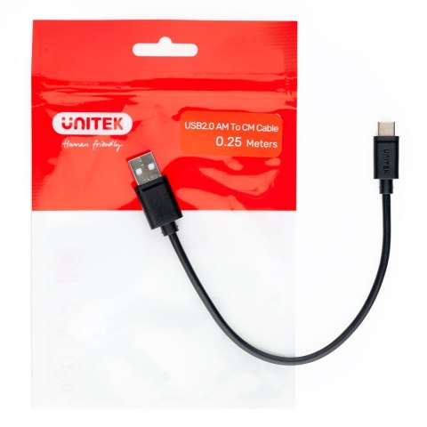 UNITEK USB CABLE USB-A — USB-C 25CM, Y-C480BK UNITEK USB CABLE USB-A — USB-C 25CM, Y-C480BK