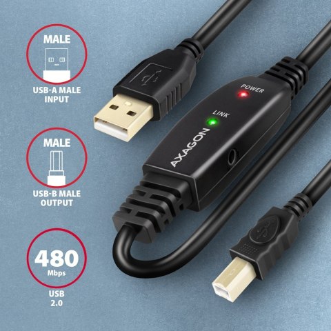 Axagon ADR-220B USB 2.0 A-M -> B-M aktywny kabel pomiędzy / repeater 20m czarny Axagon ADR-220B USB 2.0 A-M -> B-M aktywny kabel pomiędzy / repeater 20m czarny