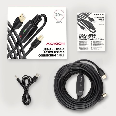 Axagon ADR-220B USB 2.0 A-M -> B-M aktywny kabel pomiędzy / repeater 20m czarny Axagon ADR-220B USB 2.0 A-M -> B-M aktywny kabel pomiędzy / repeater 20m czarny