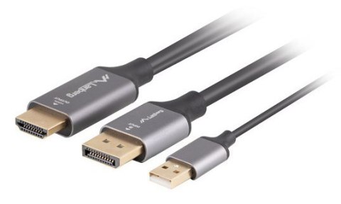 Lanberg CA-HDDP-20CU-0018-BK adapter kablowy 1,8 m DisplayPort HDMI + USB Czarny, Srebrny Lanberg CA-HDDP-20CU-0018-BK adapter kablowy 1,8 m DisplayPort HDMI + USB Czarny, Srebrny