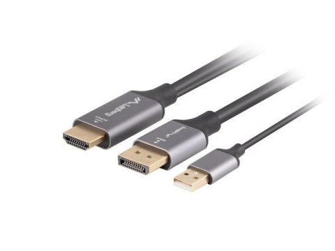 Lanberg CA-HDDP-20CU-0018-BK adapter kablowy 1,8 m DisplayPort HDMI + USB Czarny, Srebrny Lanberg CA-HDDP-20CU-0018-BK adapter kablowy 1,8 m DisplayPort HDMI + USB Czarny, Srebrny