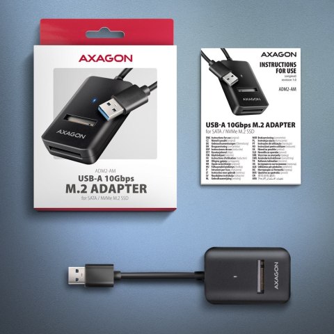 Obudowa SSD Axagon ADM2-AM USB-A 10Gbps - M.2 NVMe & SATA SSD adaptér, kabelis USB-A 10cm Czarny Obudowa SSD Axagon ADM2-AM USB-A 10Gbps - M.2 NVMe & SATA SSD adaptér, kabelis USB-A 10cm Czarny