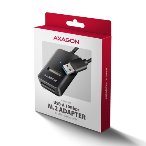 Obudowa SSD Axagon ADM2-AM USB-A 10Gbps - M.2 NVMe & SATA SSD adaptér, kabelis USB-A 10cm Czarny Obudowa SSD Axagon ADM2-AM USB-A 10Gbps - M.2 NVMe & SATA SSD adaptér, kabelis USB-A 10cm Czarny