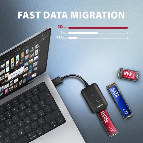 Obudowa SSD Axagon ADM2-AM USB-A 10Gbps - M.2 NVMe & SATA SSD adaptér, kabelis USB-A 10cm Czarny Obudowa SSD Axagon ADM2-AM USB-A 10Gbps - M.2 NVMe & SATA SSD adaptér, kabelis USB-A 10cm Czarny