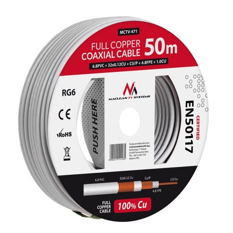 Kabel koncentryczny Maclean MCTV-471 (50m ; kolor biały) Kabel koncentryczny Maclean MCTV-471 (50m ; kolor biały)