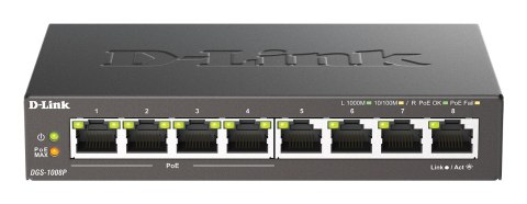 D-Link DGS-1008P/E łącza sieciowe Nie zarządzany L2 Obsługa PoE Czarny D-Link DGS-1008P/E łącza sieciowe Nie zarządzany L2 Obsługa PoE Czarny