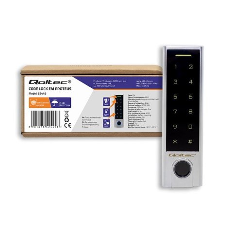 QOLTEC ZAMEK SZYFROWY DOTYKOWY PROTEUS Z CZYTNIKIEM LINII PAPILARNYCH | RFID | KOD | KARTA | BRELOK | DZWONEK | IP68 | EM QOLTEC ZAMEK SZYFROWY DOTYKOWY PROTEUS Z CZYTNIKIEM LINII PAPILARNYCH | RFID | KOD | KARTA | BRELOK | DZWONEK | IP68 | EM