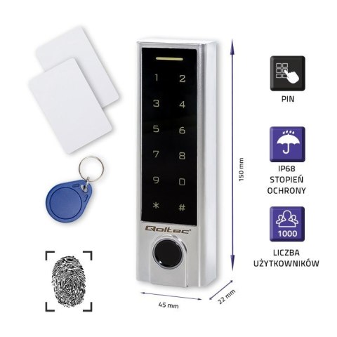 QOLTEC ZAMEK SZYFROWY DOTYKOWY PROTEUS Z CZYTNIKIEM LINII PAPILARNYCH | RFID | KOD | KARTA | BRELOK | DZWONEK | IP68 | EM QOLTEC ZAMEK SZYFROWY DOTYKOWY PROTEUS Z CZYTNIKIEM LINII PAPILARNYCH | RFID | KOD | KARTA | BRELOK | DZWONEK | IP68 | EM