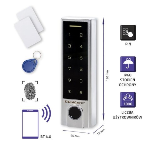 QOLTEC ZAMEK SZYFROWY DOTYKOWY TITAN Z CZYTNIKIEM LINII PAPILARNYCH | RFID | BT 4.0 | KOD | KARTA | BRELOK | DZWANEK | IP68 QOLTEC ZAMEK SZYFROWY DOTYKOWY TITAN Z CZYTNIKIEM LINII PAPILARNYCH | RFID | BT 4.0 | KOD | KARTA | BRELOK | DZWANEK | IP68