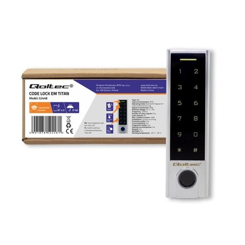 QOLTEC ZAMEK SZYFROWY DOTYKOWY TITAN Z CZYTNIKIEM LINII PAPILARNYCH | RFID | BT 4.0 | KOD | KARTA | BRELOK | DZWANEK | IP68 QOLTEC ZAMEK SZYFROWY DOTYKOWY TITAN Z CZYTNIKIEM LINII PAPILARNYCH | RFID | BT 4.0 | KOD | KARTA | BRELOK | DZWANEK | IP68