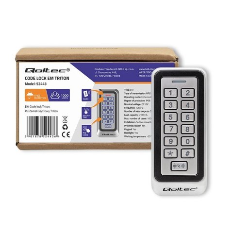 QOLTEC ZAMEK SZYFROWY TRITON Z CZYTNIKIEM RFID | KOD | KARTA | BRELOK | IP68 | EM QOLTEC ZAMEK SZYFROWY TRITON Z CZYTNIKIEM RFID | KOD | KARTA | BRELOK | IP68 | EM