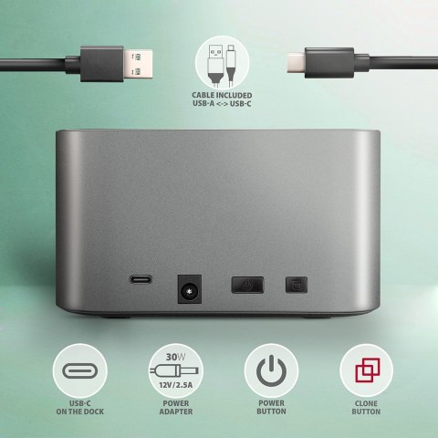 Stacja dokująca AXAGON ADSA-DC USB3.2 Gen1 - 2x SATA 6G CLONE DUAL HDD ASMedia Stacja dokująca AXAGON ADSA-DC USB3.2 Gen1 - 2x SATA 6G CLONE DUAL HDD ASMedia