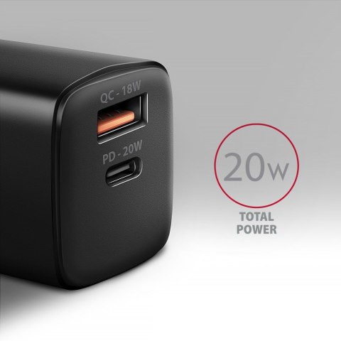 Axagon ACU-PQ20 wall charger QC3.0/AFC/FCP+ PD type-C 20 W - schwarz - USB Typ C Telefon komórkowy, Smartfon, Smartwatch, Tablet Axagon ACU-PQ20 wall charger QC3.0/AFC/FCP+ PD type-C 20 W - schwarz - USB Typ C Telefon komórkowy, Smartfon, Smartwatch, Tablet
