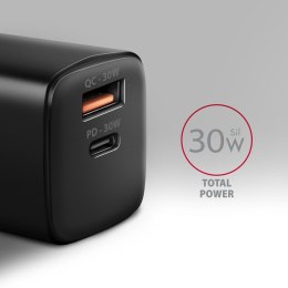 Axagon ACU-PQ30 Ladegerät QC3.0, 4.0/AFC/FCP/PPS/Apple+ PD USB-C, 30W - schwarz - Kompaktes Ladegerät - 1x USB-C und 1x USB-A Te