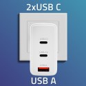 Qoltec Ładowarka sieciowa 100W GaN | 5-20V | 1.5-5A | 2 x USB-C PD | 1 x USB QC 3.0 | Biała