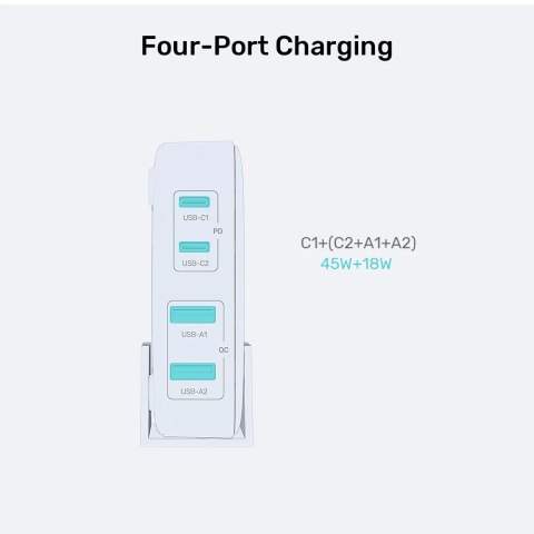 Sieciowa ładowarka GaN - Unitek P1228AWH01-EU | 70W 2x USB-C 2x USB-A Sieciowa ładowarka GaN - Unitek P1228AWH01-EU | 70W 2x USB-C 2x USB-A