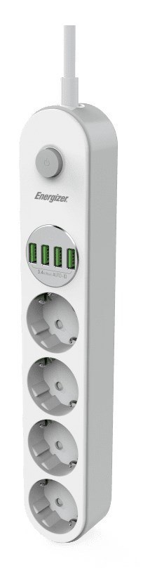 Energizer EPB2500W00EU rozgałęziacz 2 m 4 x gniazdo sieciowe Wewnętrzna Biały
