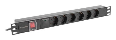 Lanberg PDU-06F-0200-BK rozdzielacz zasilania PDU 6 x gniazdo sieciowe 1U Czarny