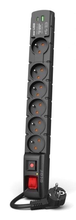 Listwa zasilająca ACAR S6 USB A+C 5M 6X 230V PL PD 3.0 QC czarna