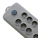 Qoltec 50162 ochrona przeciwprzepięciowa Szary 8 x gniazdo sieciowe 230 V 2,5 m