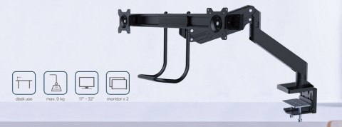 Gembird MA-DA2-04 Regulowane biurkowe ramię na 2 monitory, 17"-32", do 8 kg Gembird MA-DA2-04 Regulowane biurkowe ramię na 2 monitory, 17"-32", do 8 kg