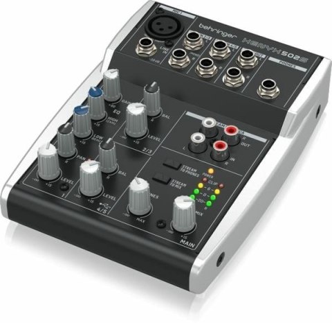Behringer 502S - 5-kanałowy kompaktowy mikser analogowy z interfejsem USB zaprojektowany specjalnie do obsługi podcastów, stream Behringer 502S - 5-kanałowy kompaktowy mikser analogowy z interfejsem USB zaprojektowany specjalnie do obsługi podcastów, stream