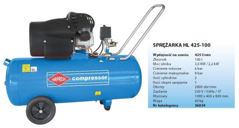 Airpress HL 425-100V sprężarka 2200 W 392 l/min Prąd przemienny Airpress HL 425-100V sprężarka 2200 W 392 l/min Prąd przemienny