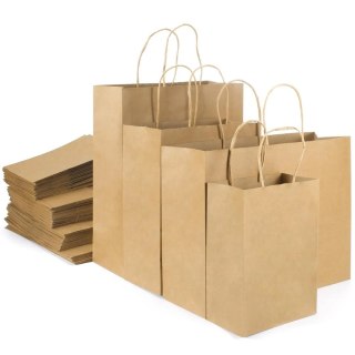 BSTech Torba Papierowa, prezentowa, brązowa rączka. 260x170x310. Zestaw 25 szt. 120 gsm.