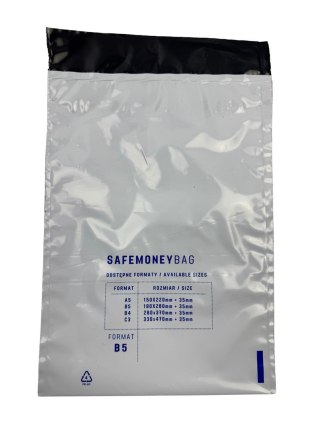 SAFEMONEYBAG Koperty bezpiecznie depozytowe transparent B5 190mmx260mm+35mm 100 szt w opakowaniu