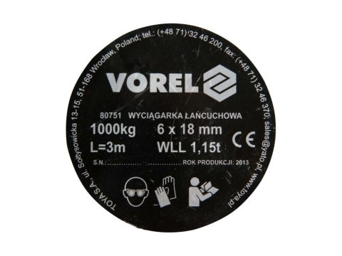 VOREL PRZYCIĄGARKA ŁAŃCUCHOWA 1T 80751 VOREL PRZYCIĄGARKA ŁAŃCUCHOWA 1T 80751