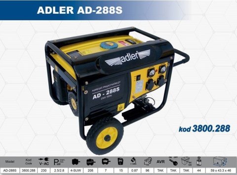 ADLER GENERATOR PRĄDOTWÓRCZY 2,8KW AD-288S%%% ADLER GENERATOR PRĄDOTWÓRCZY 2,8KW AD-288S%%%