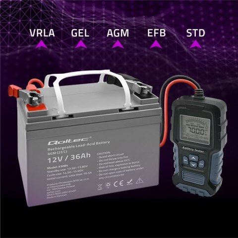 Qoltec Cyfrowy tester akumulatora z wyświetlaczem LCD | 12V | 24V | 3Ah-400Ah Qoltec Cyfrowy tester akumulatora z wyświetlaczem LCD | 12V | 24V | 3Ah-400Ah