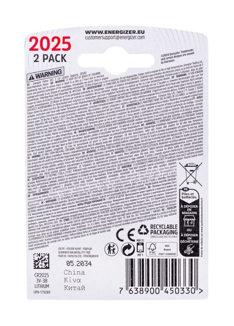 ENERGIZER BATERIA SPECJALISTYCZNA CR2025/2, 3V, ECO ENERGIZER BATERIA SPECJALISTYCZNA CR2025/2, 3V, ECO