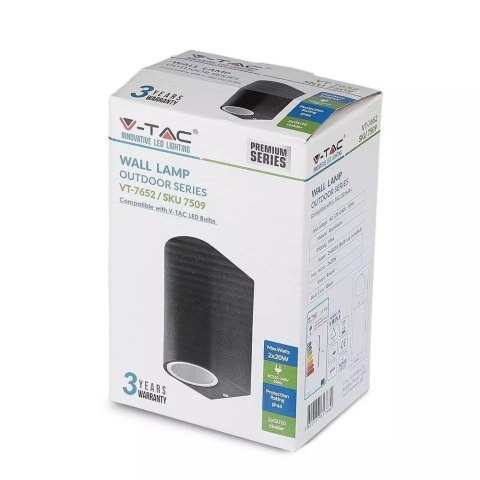 Kinkiet ścienny V-TAC VT-7652 230V IP44 GU10 (SKU 7509) Czarny Kinkiet ścienny V-TAC VT-7652 230V IP44 GU10 (SKU 7509) Czarny