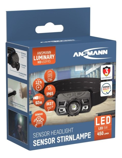 Latarka czołowa Ansmann priekiniu žibintu HD450FRS Li-Ion, USB-C 1600-0528 Latarka czołowa Ansmann priekiniu žibintu HD450FRS Li-Ion, USB-C 1600-0528