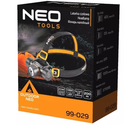 Latarka czołowa akumulatorowo-bateryjna USB Neo Tools 2000LM CREE XHP50.2 LED Latarka czołowa akumulatorowo-bateryjna USB Neo Tools 2000LM CREE XHP50.2 LED
