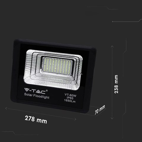 Projektor LED Solarny V-TAC 20W Czarny IP65, Pilot, Timer VT-60W 6000K 1650lm Projektor LED Solarny V-TAC 20W Czarny IP65, Pilot, Timer VT-60W 6000K 1650lm