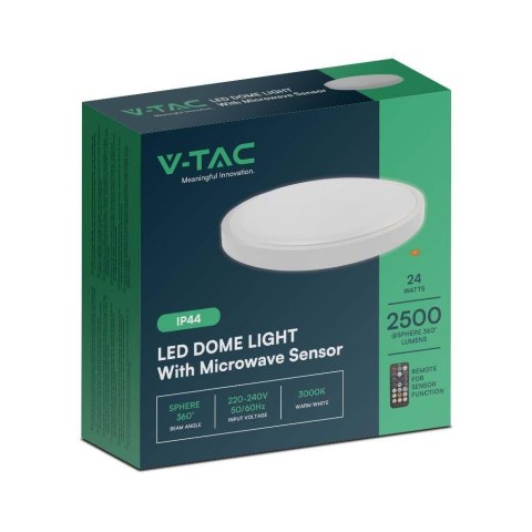 Plafon V-TAC 24W LED Okrągły 29cm Natynkowy Pilot Czujnik Ruchu IP44 Biały VT-8624S 4000K 2500lm Plafon V-TAC 24W LED Okrągły 29cm Natynkowy Pilot Czujnik Ruchu IP44 Biały VT-8624S 4000K 2500lm
