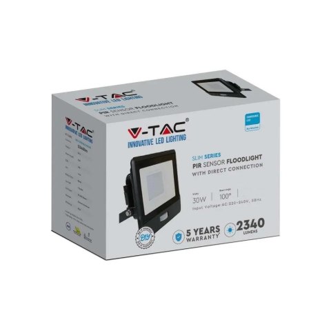 Projektor LED V-TAC 30W SAMSUNG CHIP Czujnik Ruchu Czarny Z MUFĄ VT-138S 3000K 2340lm 5 Lat Gwarancji Projektor LED V-TAC 30W SAMSUNG CHIP Czujnik Ruchu Czarny Z MUFĄ VT-138S 3000K 2340lm 5 Lat Gwarancji