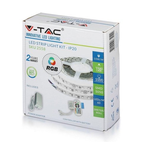 Taśma LED V-TAC Zestaw Taśma Zasilacz Pilot Sterownik VT-5050 60 IP20-RGB RGB 1000lm Taśma LED V-TAC Zestaw Taśma Zasilacz Pilot Sterownik VT-5050 60 IP20-RGB RGB 1000lm