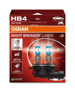 Żarówka (Zestaw 2szt.) HB4 12V 51W P22D, Night Breaker Laser, do 150 m długości wiązki, 150% większa jasność, 20% bielsze światł